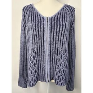 Cabela's Women's Full Zip Chunky Cable Knit Cardigan Sweater Size XL Purple